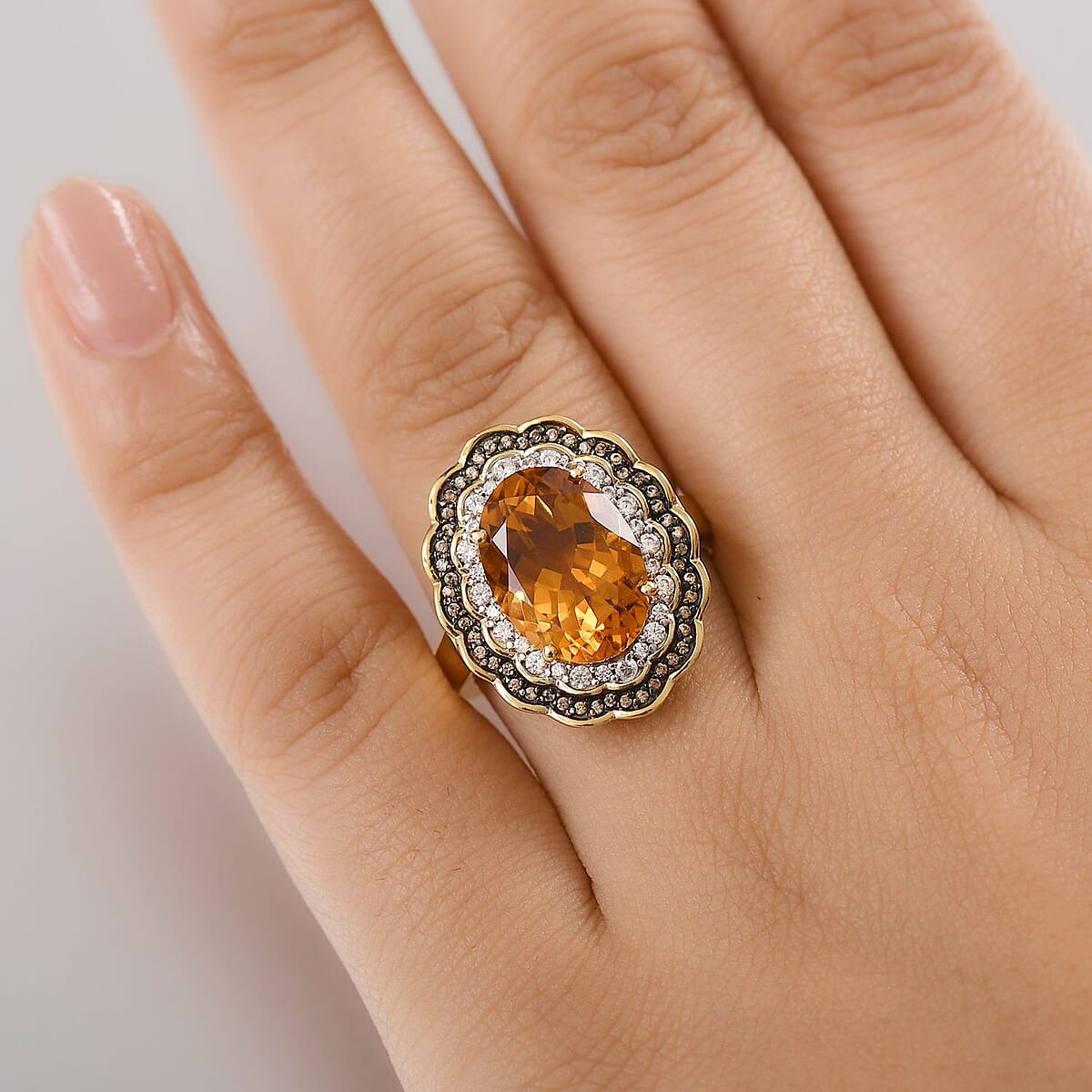 D'Joy Premium Santa Ana Madeira Citrine, White and Champagne Zircon Floral Ring in 18K Vermeil YG Over Sterling Silver (Size 6.0) 6.35 ctw image number 2