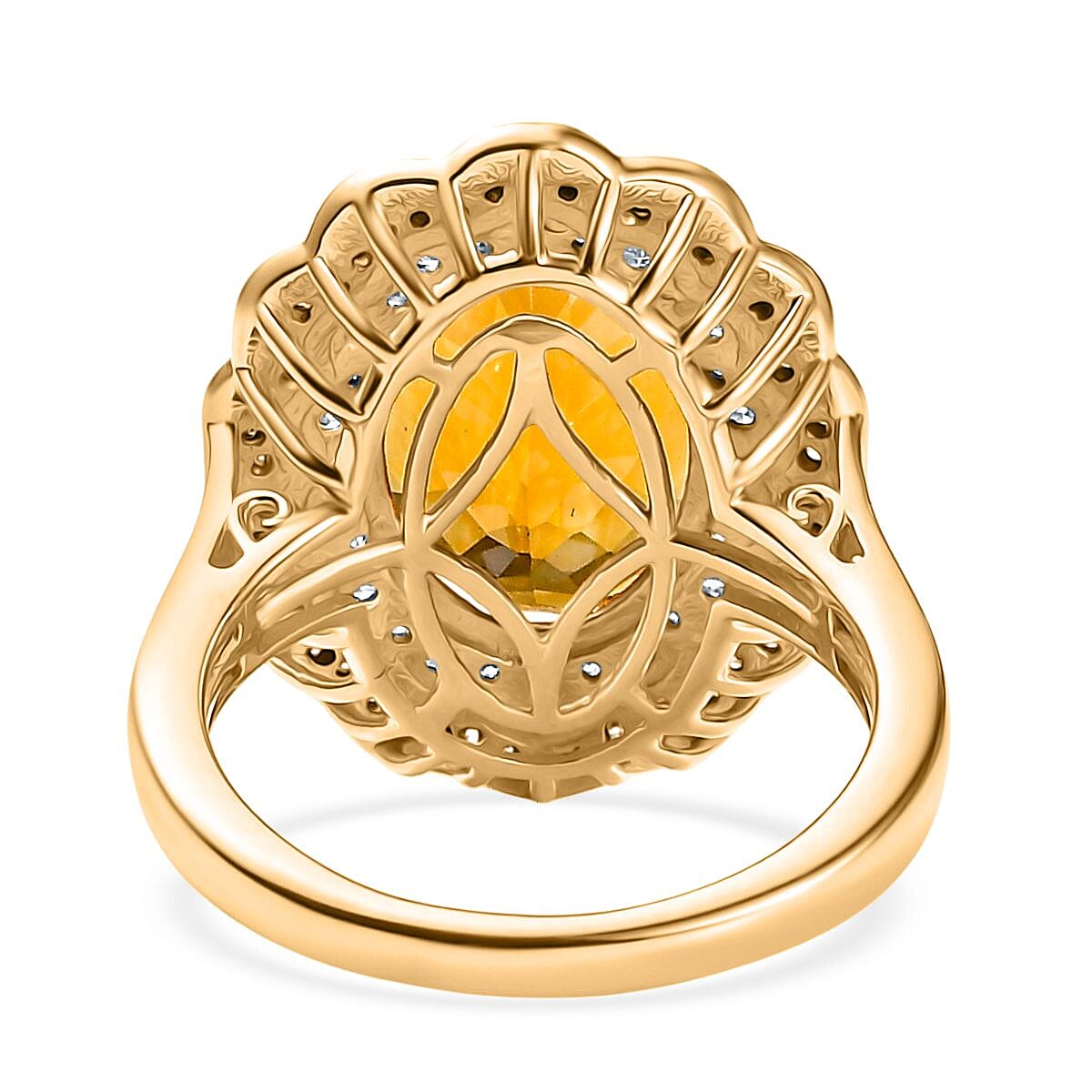 D'Joy Premium Santa Ana Madeira Citrine, White and Champagne Zircon Floral Ring in 18K Vermeil YG Over Sterling Silver (Size 6.0) 6.35 ctw image number 4