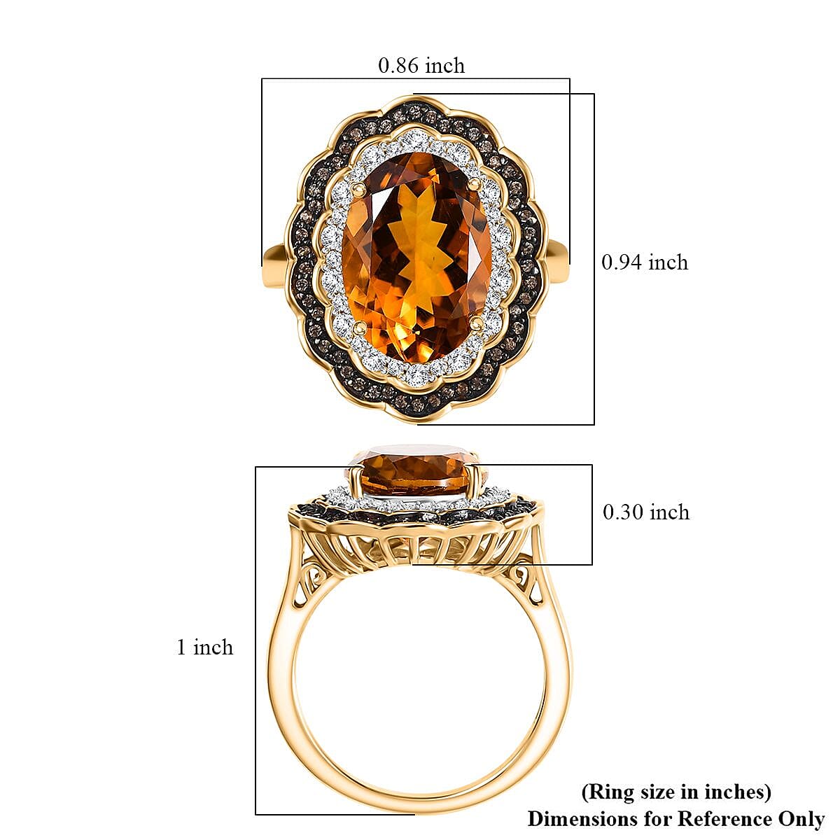 D'Joy Premium Santa Ana Madeira Citrine, White and Champagne Zircon Floral Ring in 18K Vermeil YG Over Sterling Silver (Size 6.0) 6.35 ctw image number 5