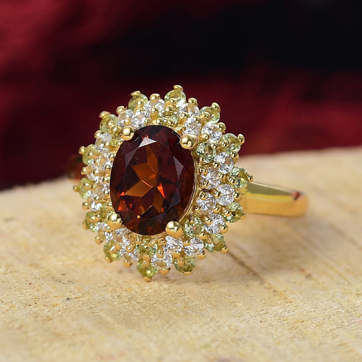 Brazilian Cherry Citrine and Multi Gemstone 2.90 ctw Ring in 18K Vermeil Yellow Gold Over Sterling Silver image number 1