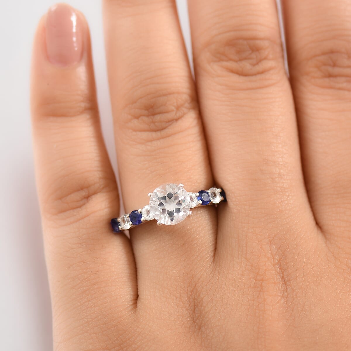 D'Joy Golconda Topaz and Masoala Sapphire (D) 4.00 ctw Starlit Ring in Platinum Over Sterling Silver (Size 10.0) image number 2