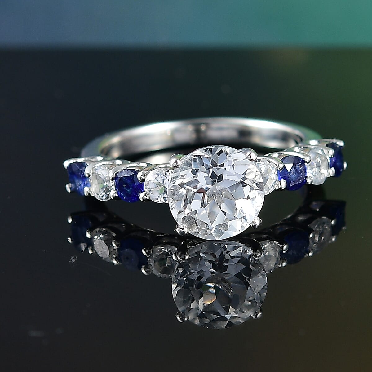 D'Joy Golconda Topaz and Masoala Sapphire (D) 4.00 ctw Starlit Ring in Platinum Over Sterling Silver (Size 7.0) image number 1