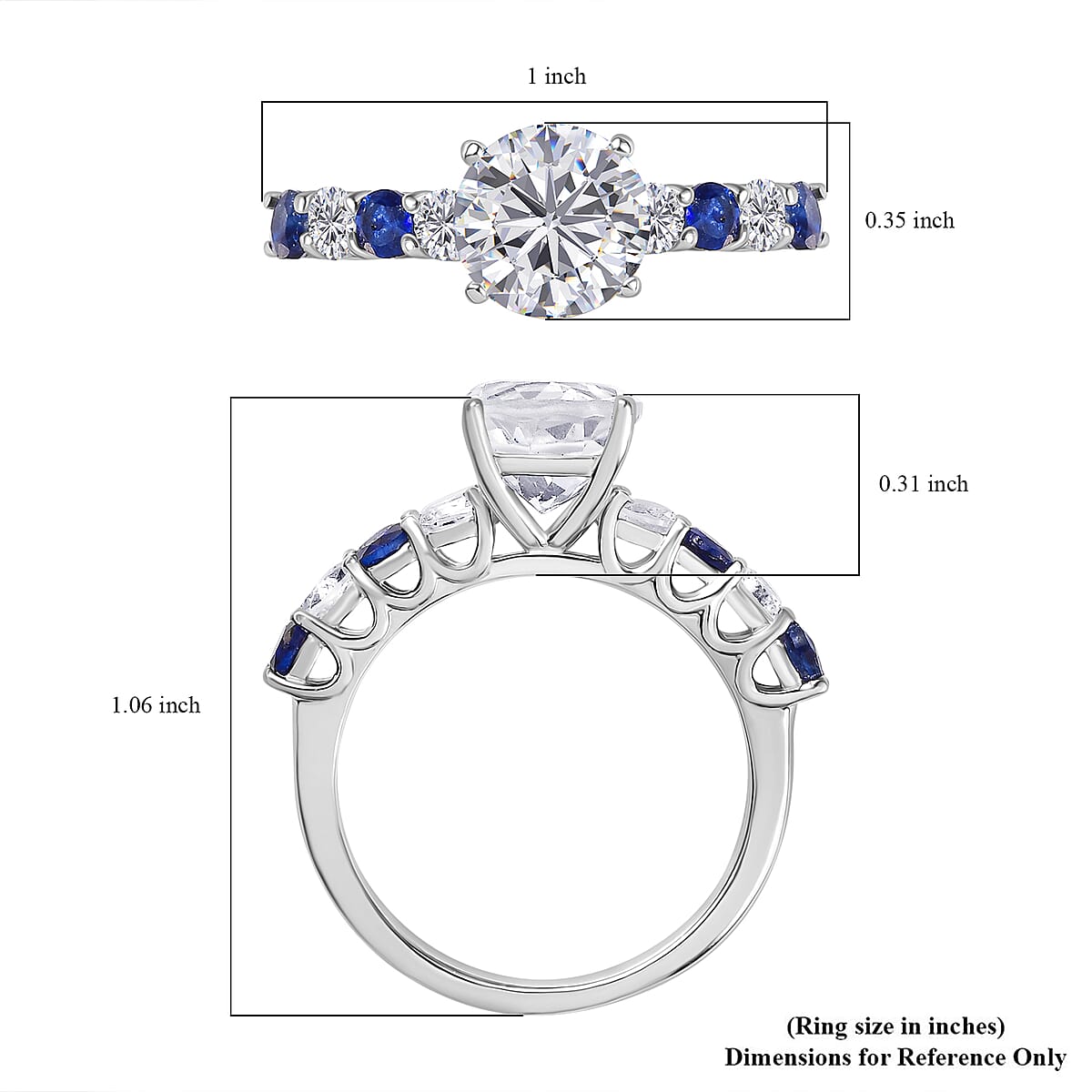 D'Joy Golconda Topaz and Masoala Sapphire (D) 4.00 ctw Starlit Ring in Platinum Over Sterling Silver (Size 8.0) image number 5