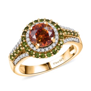 D'Joy Picos Altos Sphalerite and Multi Gemstone 2.75 ctw Solar Eden Ring in 18K Vermeil Yellow Gold Over Sterling Silver (Size 6.0)