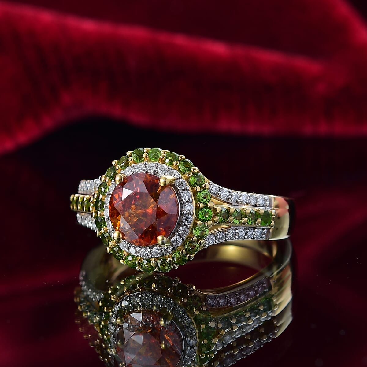 D'Joy Picos Altos Sphalerite and Multi Gemstone 2.75 ctw Solar Eden Ring in 18K Vermeil Yellow Gold Over Sterling Silver (Size 6.0) image number 1