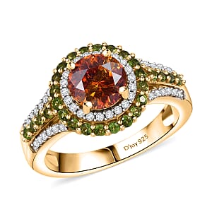 D'Joy Picos Altos Sphalerite and Multi Gemstone 2.75 ctw Solar Eden Ring in 18K Vermeil Yellow Gold Over Sterling Silver (Size 7.0)