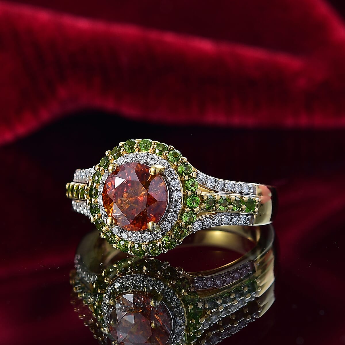 D'Joy Picos Altos Sphalerite and Multi Gemstone 2.75 ctw Solar Eden Ring in 18K Vermeil Yellow Gold Over Sterling Silver (Size 7.0) image number 1