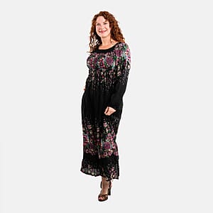 Black Floral Long Sleeve Smocked Maxi Dress - One Size Fits Most