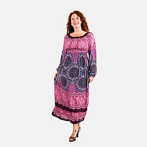 Pink Mandala Long Sleeve Smocked Maxi Dress - One Size Fits Most