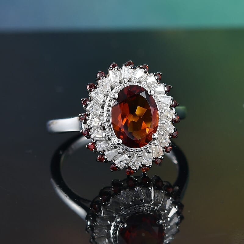 D'Joy Brazilian Cherry Citrine and Multi Gemstone 2.50 ctw Ring in Platinum Over Sterling Silver (Size 10.0)