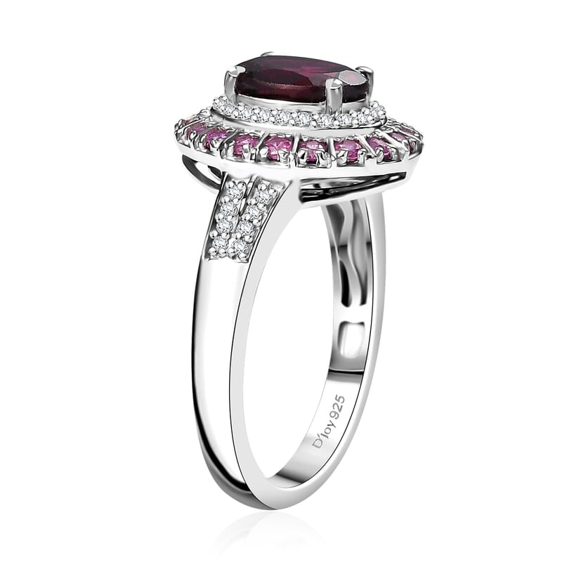 D'Joy Orissa Rhodolite Garnet and Multi Gemstone 2.50 ctw Timeless Elegance Ring in Rhodium Over Sterling Silver (Size 10.0)