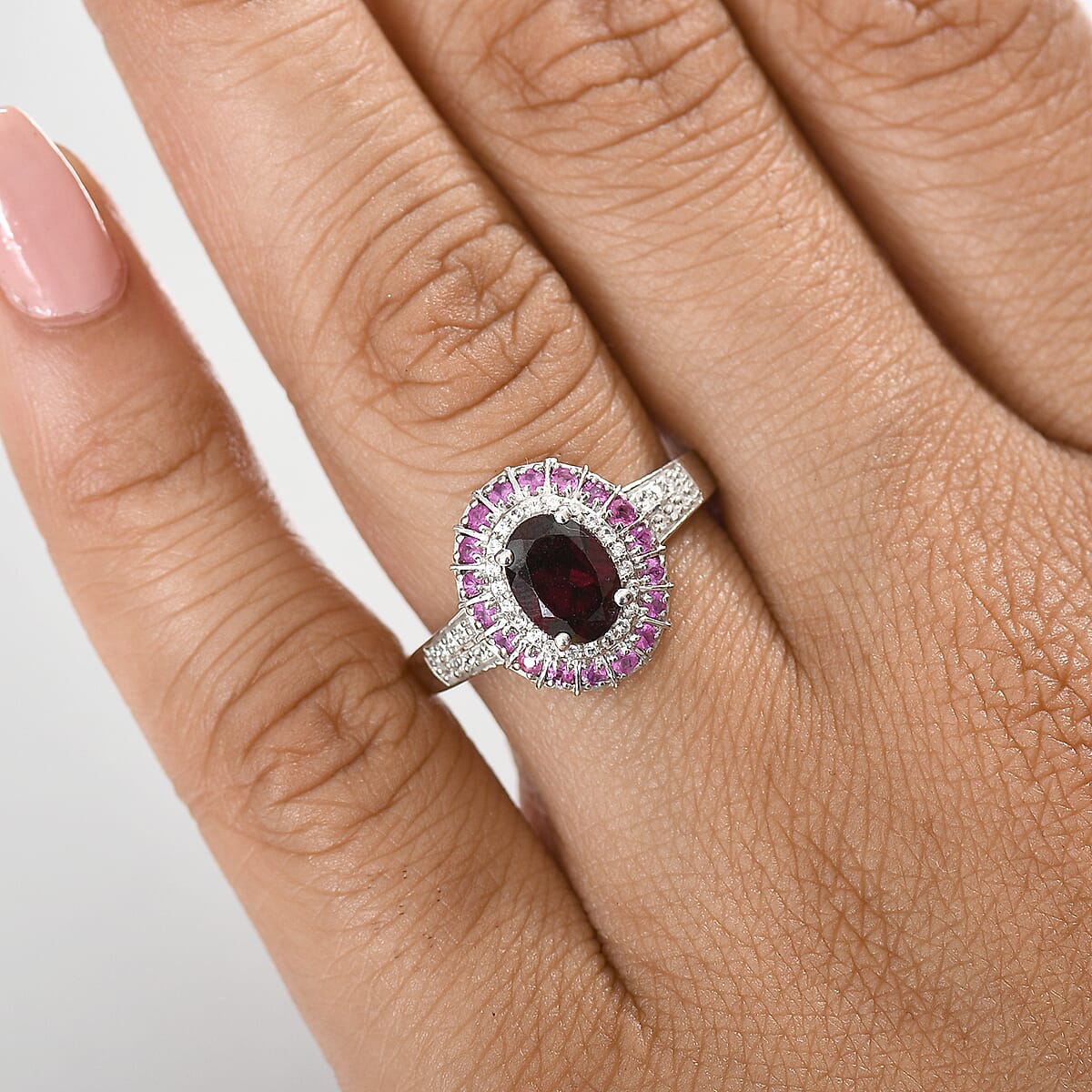D'Joy Orissa Rhodolite Garnet and Multi Gemstone 2.50 ctw Timeless Elegance Ring in Rhodium Over Sterling Silver (Size 8.0) image number 2