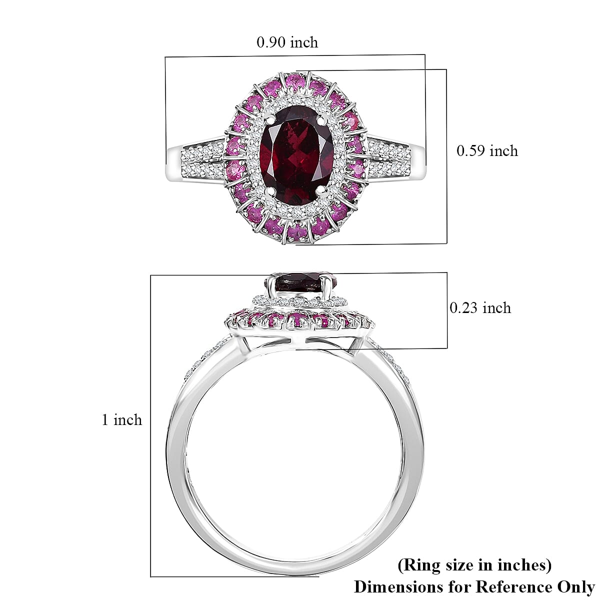 D'Joy Orissa Rhodolite Garnet and Multi Gemstone 2.50 ctw Timeless Elegance Ring in Rhodium Over Sterling Silver (Size 8.0) image number 5