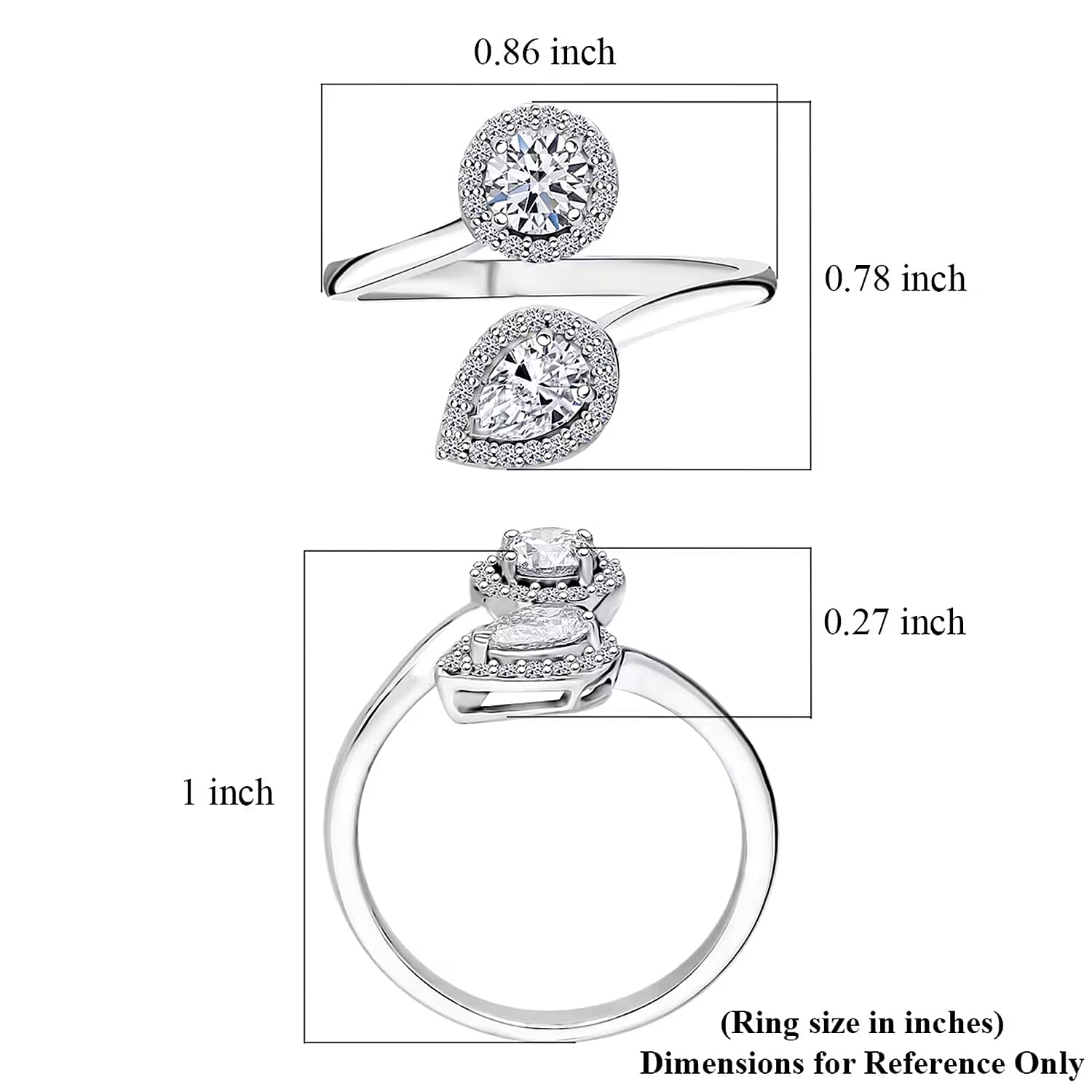 Luxuriant Lab Grown Diamond G-H VS 1.00 ctw Bypass Ring in Rhodium Over Sterling Silver (Size 10.0) 