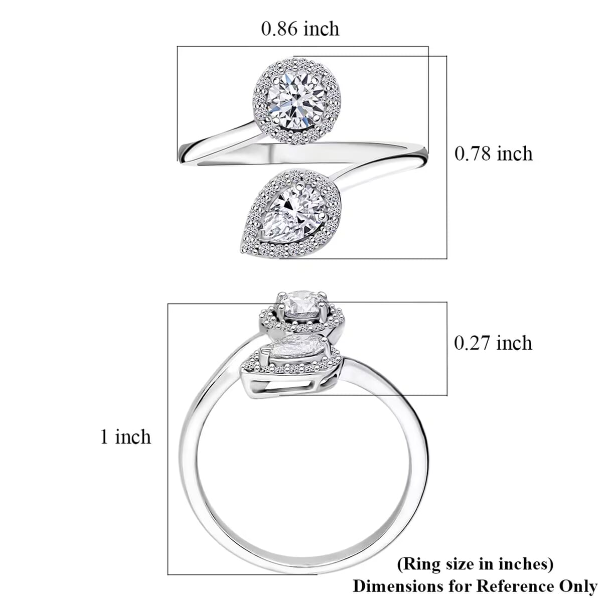 Luxuriant Lab Grown Diamond G-H VS 1.00 ctw Bypass Ring in Rhodium Over Sterling Silver (Size 10.0)  image number 7