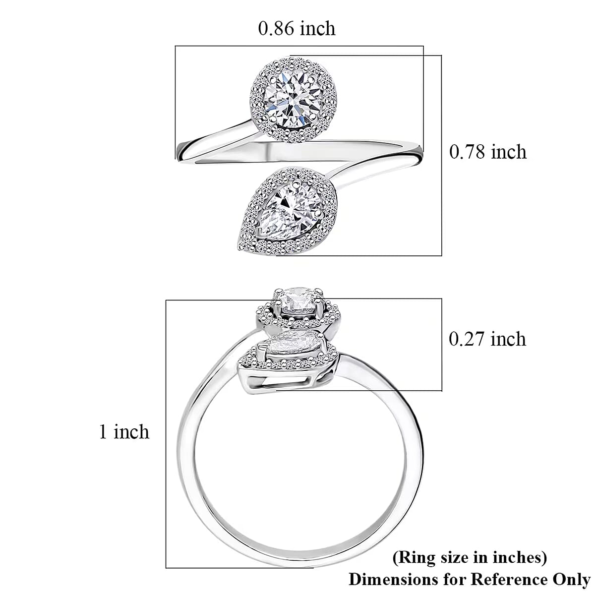 Luxuriant Lab Grown Diamond G-H VS 1.00 ctw Bypass Ring in Rhodium Over Sterling Silver (Size 8.0)  image number 7