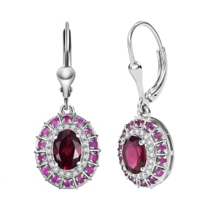 D'Joy Orissa Rhodolite Garnet and Multi Gemstone 2.80 ctw Timeless Elegance Earrings in Rhodium Over Sterling Silver