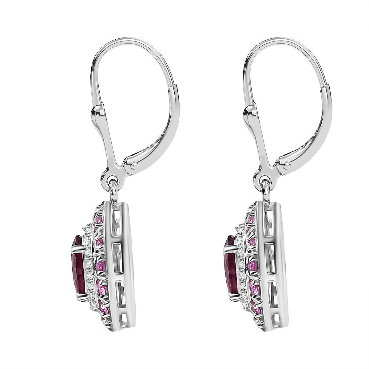 D'Joy Orissa Rhodolite Garnet and Multi Gemstone 2.80 ctw Timeless Elegance Earrings in Rhodium Over Sterling Silver