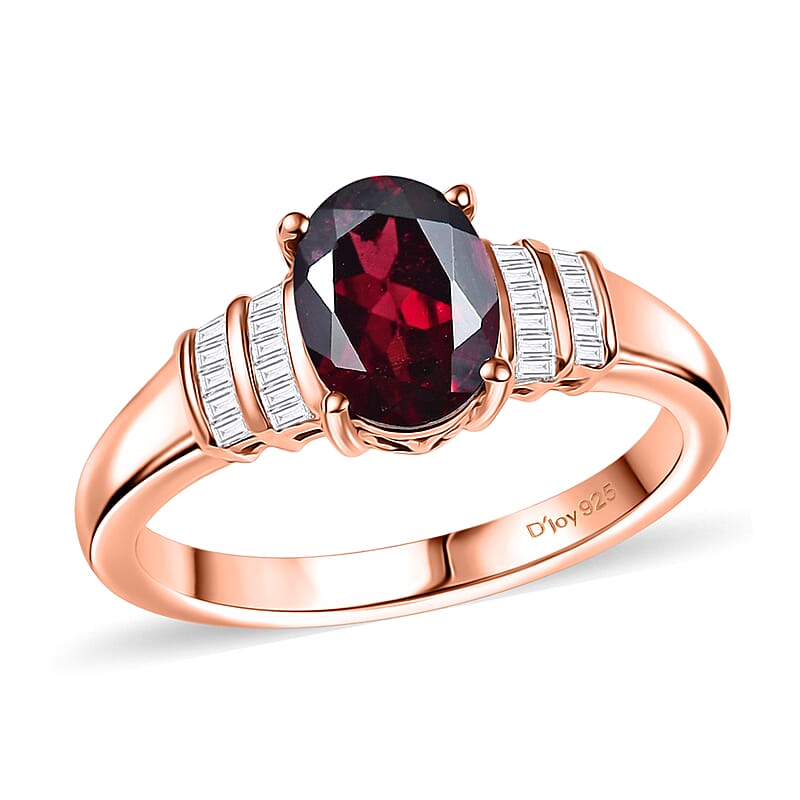 D'Joy Orissa Rhodolite Garnet and Diamond 1.60 ctw Art Deco Ring in 18K Vermeil Rose Gold Over Sterling Silver (Size 10.0)