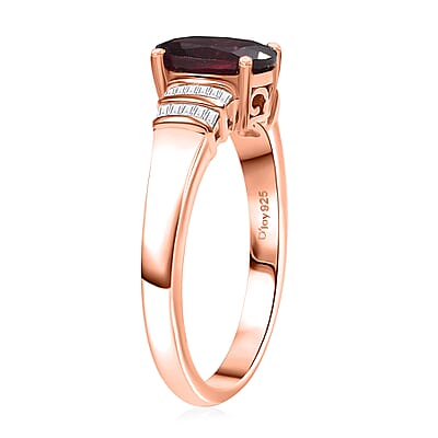 D'Joy Orissa Rhodolite Garnet and Diamond 1.60 ctw Art Deco Ring in 18K Vermeil Rose Gold Over Sterling Silver (Size 10.0)