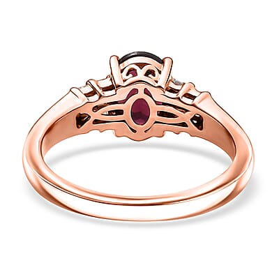 D'Joy Orissa Rhodolite Garnet and Diamond 1.60 ctw Art Deco Ring in 18K Vermeil Rose Gold Over Sterling Silver (Size 10.0)