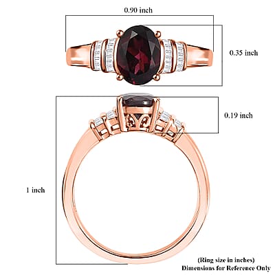 D'Joy Orissa Rhodolite Garnet and Diamond 1.60 ctw Art Deco Ring in 18K Vermeil Rose Gold Over Sterling Silver (Size 10.0)