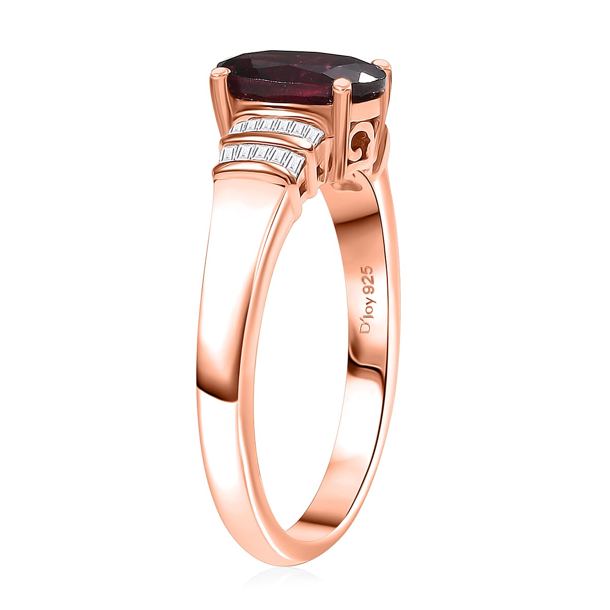 D'Joy Orissa Rhodolite Garnet and Diamond 1.60 ctw Art Deco Ring in 18K Vermeil Rose Gold Over Sterling Silver (Size 9.0) image number 3
