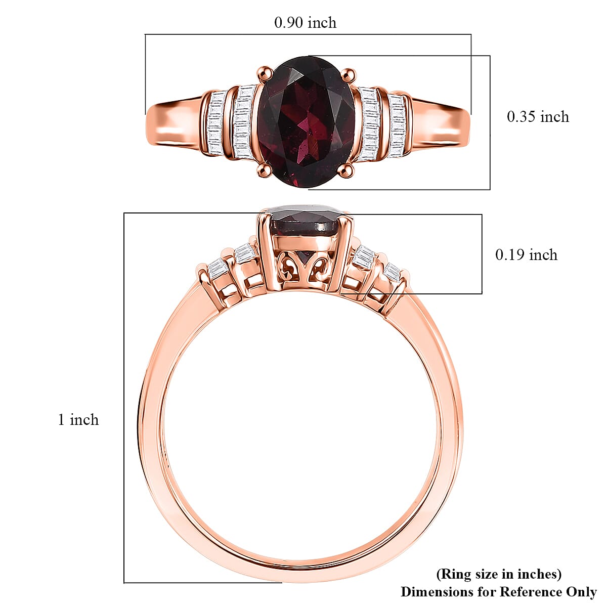 D'Joy Orissa Rhodolite Garnet and Diamond 1.60 ctw Art Deco Ring in 18K Vermeil Rose Gold Over Sterling Silver (Size 9.0) image number 5