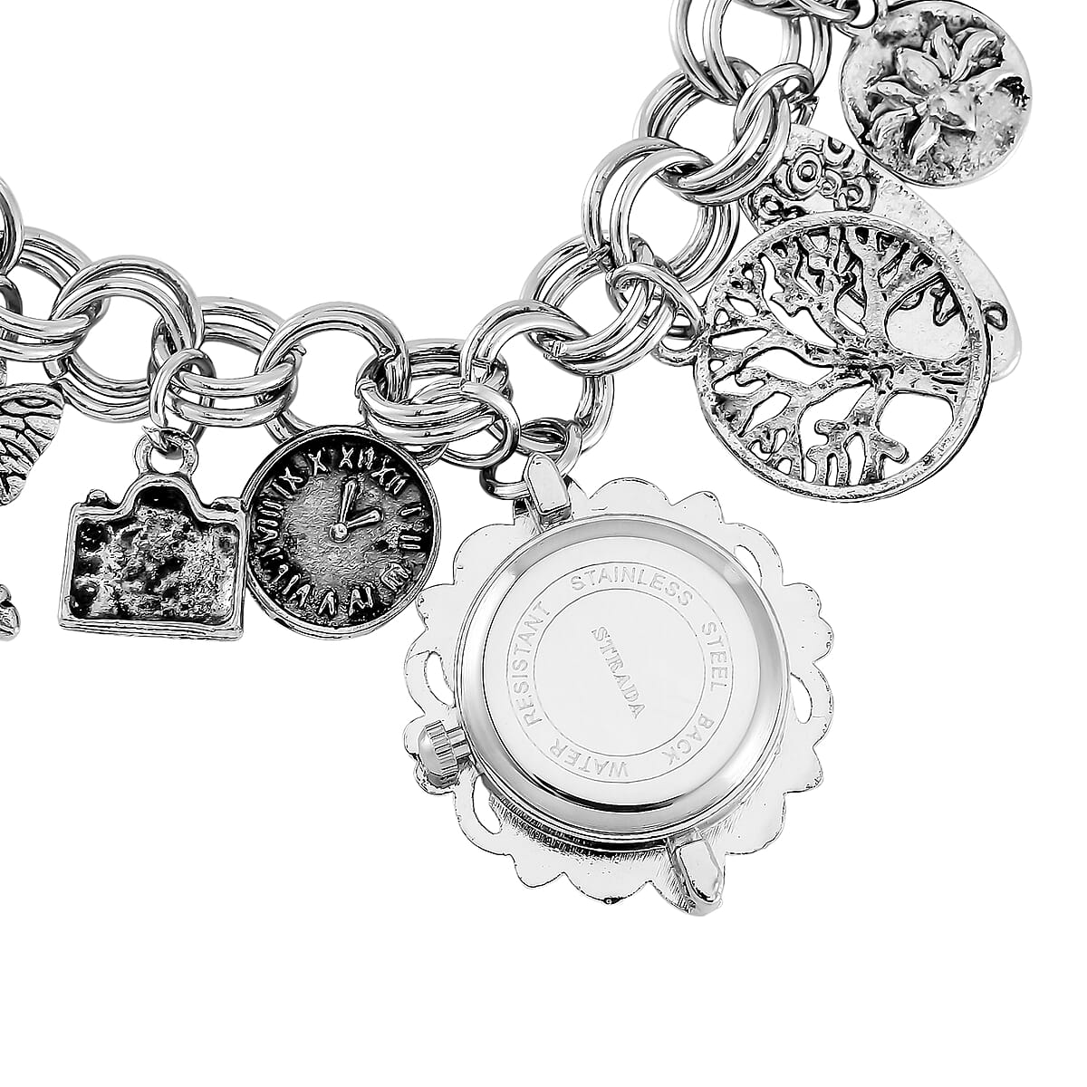 Strada Austrian Crystal Japanese Movement Bracelet Charm Watch in Silvertone (7.5-8.5In) image number 6