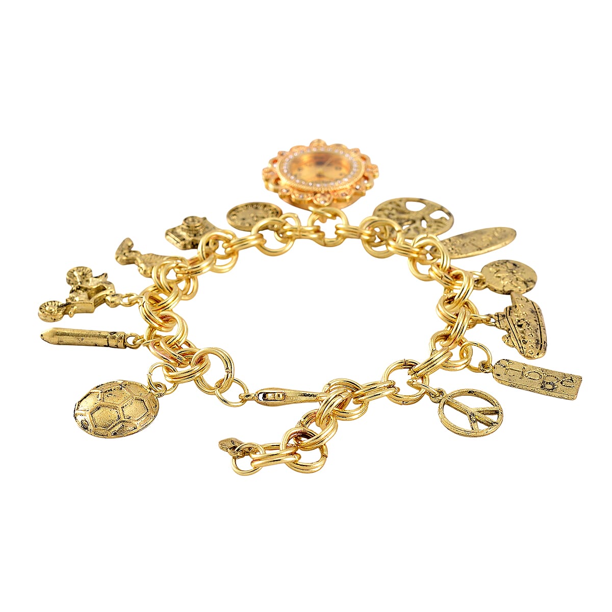 Strada Austrian Crystal Japanese Movement Bracelet Charm Watch in Goldtone (7.5-8.5In) image number 4