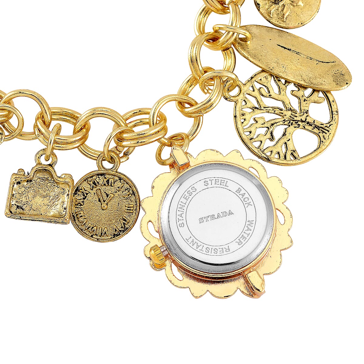 Strada Austrian Crystal Japanese Movement Bracelet Charm Watch in Goldtone (7.5-8.5In) image number 6