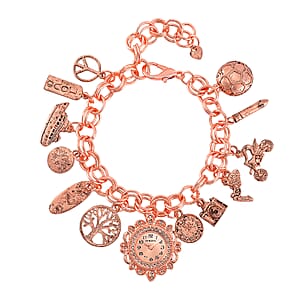 Strada Austrian Crystal Japanese Movement Bracelet Charm Watch in Rosetone (7.5-8.5In)