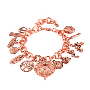Strada Austrian Crystal Japanese Movement Bracelet Charm Watch in Rosetone (7.5-8.5In)