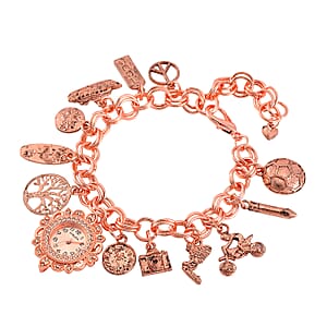 Strada Austrian Crystal Japanese Movement Bracelet Charm Watch in Rosetone (7.5-8.5In)