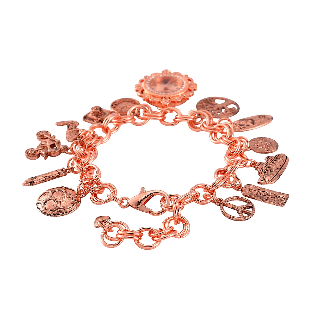 Strada Austrian Crystal Japanese Movement Bracelet Charm Watch in Rosetone (7.5-8.5In) image number 4