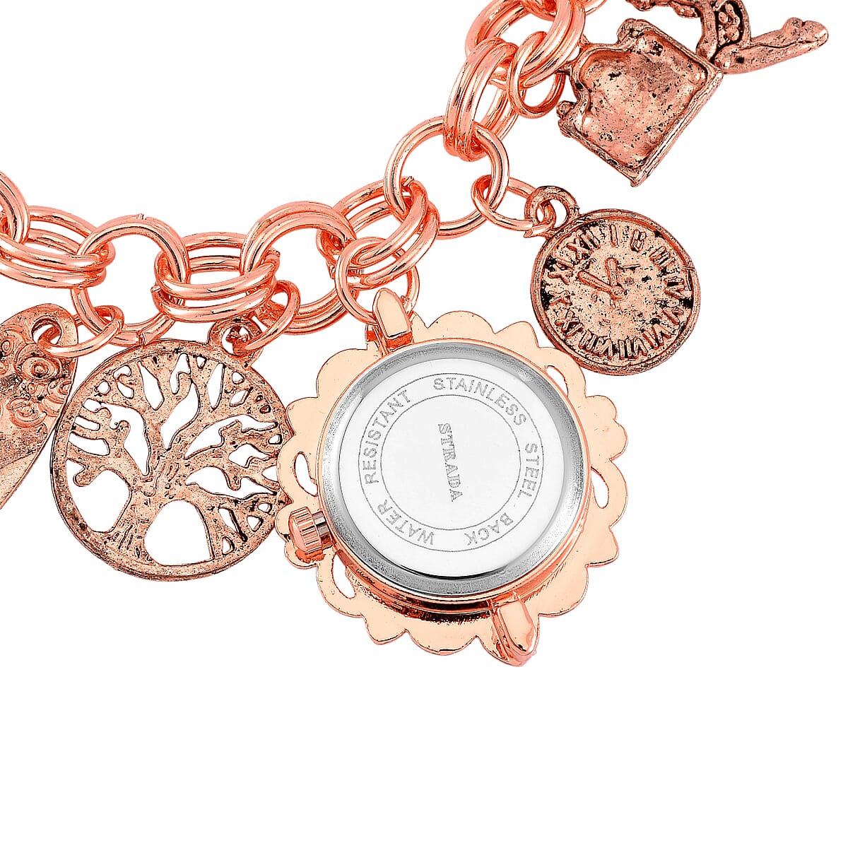 Strada Austrian Crystal Japanese Movement Bracelet Charm Watch in Rosetone (7.5-8.5In) image number 6