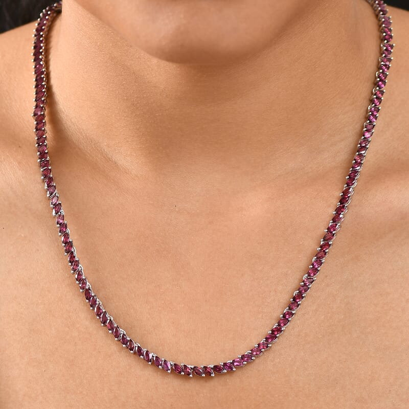 D'Joy D'Joy Orissa Rhodolite Garnet 25.40 ctw Vine Necklace in Rhodium Over Sterling Silver 18 Inches