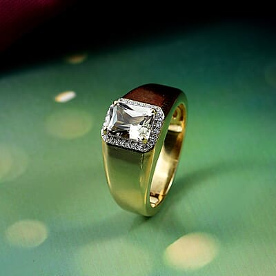 D'Joy AAA Turkizite and Moissanite 2.00 ctw Fleur-de-lis Mens Ring in 18K Vermeil Yellow Gold Over Sterling Silver (Size 10.0)
