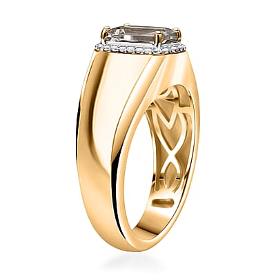 D'Joy AAA Turkizite and Moissanite 2.00 ctw Fleur-de-lis Mens Ring in 18K Vermeil Yellow Gold Over Sterling Silver (Size 10.0)
