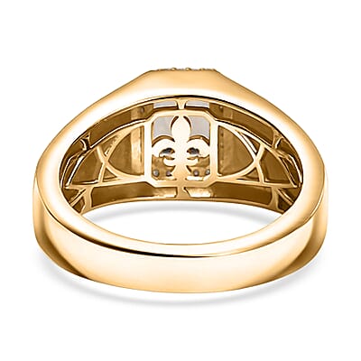 D'Joy AAA Turkizite and Moissanite 2.00 ctw Fleur-de-lis Mens Ring in 18K Vermeil Yellow Gold Over Sterling Silver (Size 10.0)