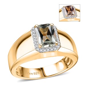 D'Joy AAA Turkizite and Moissanite 2.00 ctw Fleur-de-lis Mens Ring in 18K Vermeil Yellow Gold Over Sterling Silver (Size 12.0)