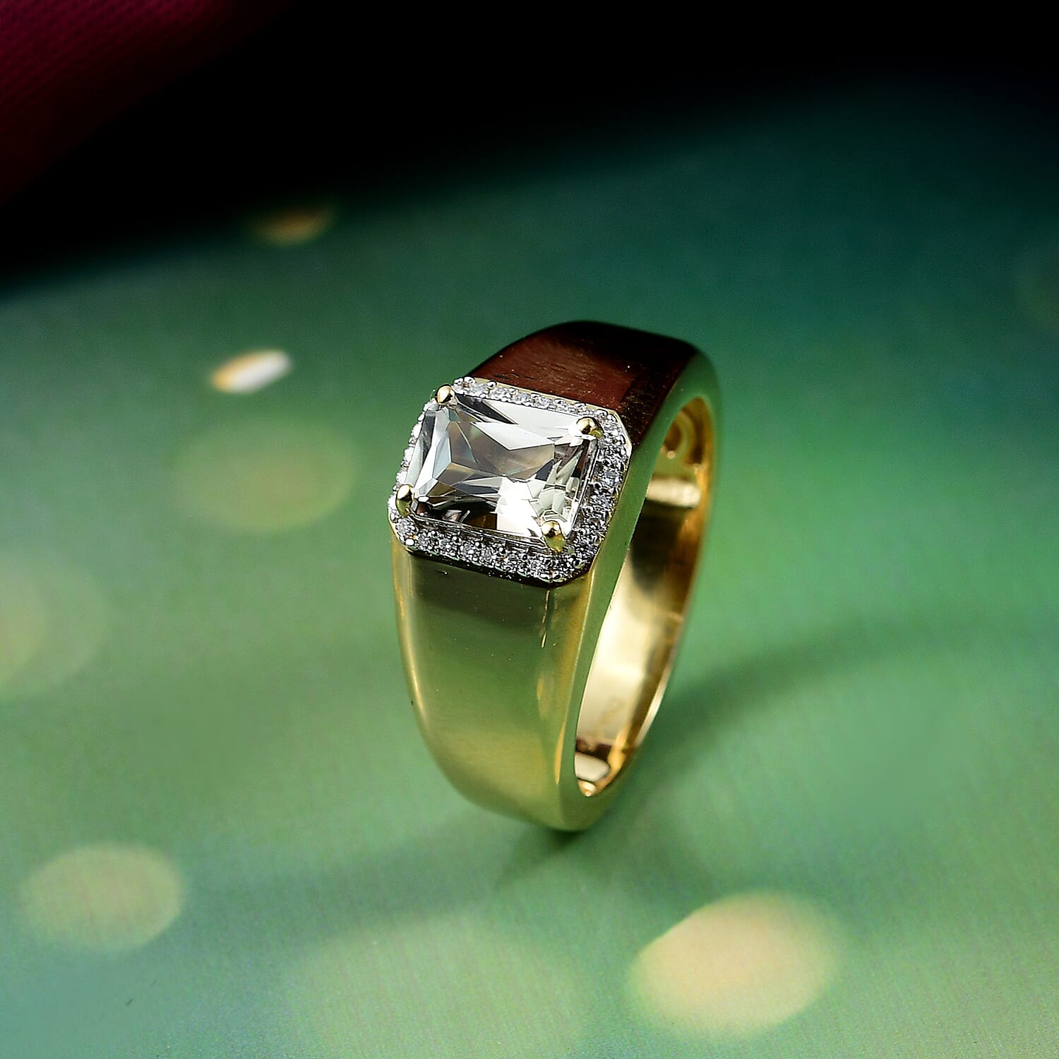 AAA Turkizite and Moissanite 2.00 ctw Mens Ring in 18K Vermeil Yellow Gold Over Sterling Silver (Size 10.0)