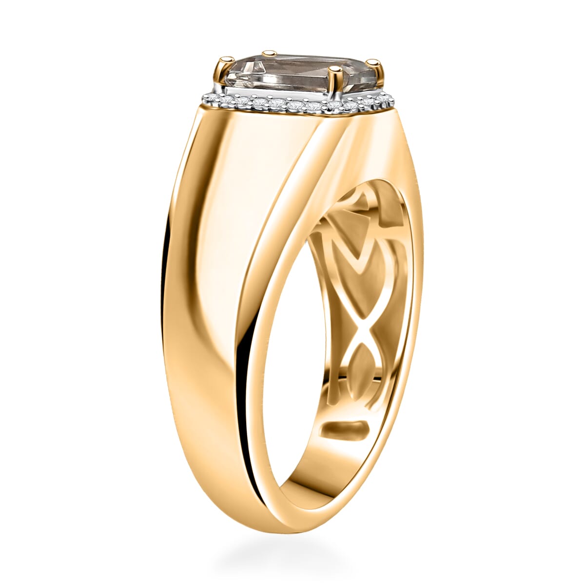 D'Joy AAA Turkizite and Moissanite 2.00 ctw Fleur-de-lis Mens Ring in 18K Vermeil Yellow Gold Over Sterling Silver (Size 12.0) image number 3