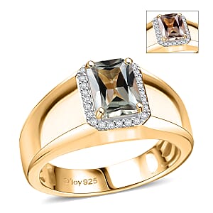 D'Joy AAA Turkizite and Moissanite 2.00 ctw Fleur-de-lis Mens Ring in 18K Vermeil Yellow Gold Over Sterling Silver (Size 13.0)