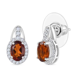 D'Joy Brazilian Cherry Citrine and White Zircon 1.90 ctw Stud Earrings in Rhodium Over Sterling Silver