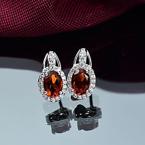 D'Joy Brazilian Cherry Citrine and White Zircon 1.90 ctw Stud Earrings in Rhodium Over Sterling Silver