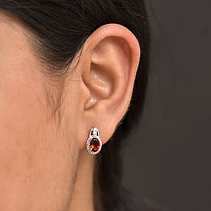 D'Joy Brazilian Cherry Citrine and White Zircon 1.90 ctw Stud Earrings in Rhodium Over Sterling Silver