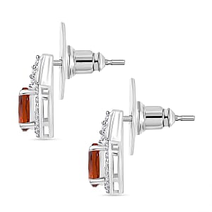 D'Joy Brazilian Cherry Citrine and White Zircon 1.90 ctw Stud Earrings in Rhodium Over Sterling Silver