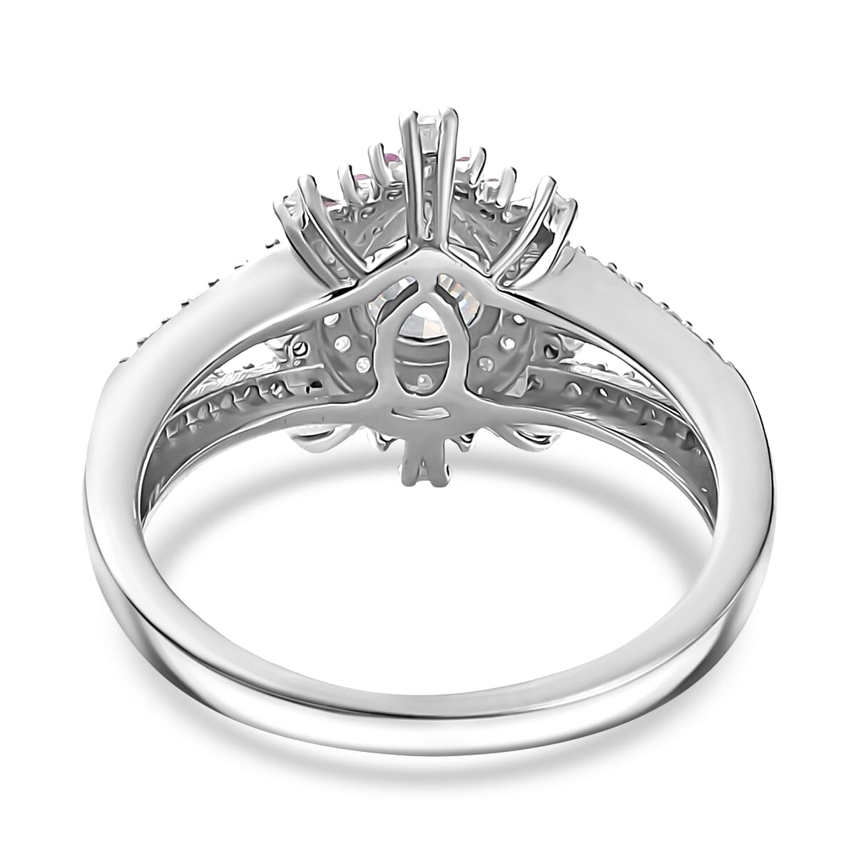 D'Joy Moissanite and Madagascar Pink Sapphire 1.90 ctw Sunburst Ring in Rhodium Over Sterling Silver (Size 10.0) image number 4