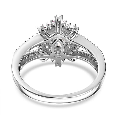 D'Joy Moissanite and Madagascar Pink Sapphire 1.90 ctw Sunburst Ring in Rhodium Over Sterling Silver (Size 6.0)
